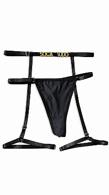 Calcinha com Cinta Liga Personalizável PRETO (ACOMPANHA 6 LETRAS)