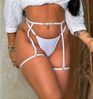 Calcinha com Cinta Liga Personalizável BRANCO (ACOMPANHA 6 LETRAS)