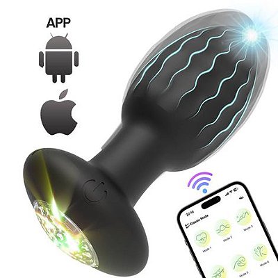 Plug Anal com Vibracao e Led - Controle via APP - Recarregável