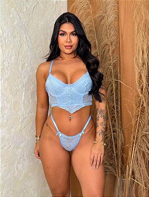 Conjunto Cintia em Renda com Aro AZUL