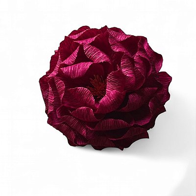 FLOR EM PAPEL CREPOM PEONIA TRADICIONAL BORDEAUX KUMI