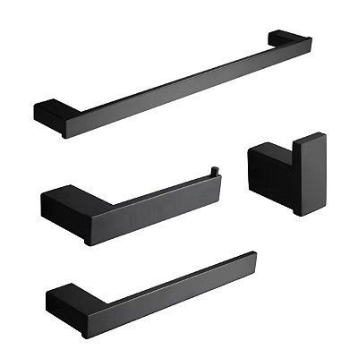 Kit Banheiro Acessórios Aço Inox Preto Fosco Premium 4 Peças
