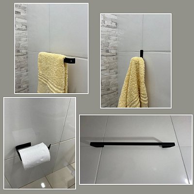 Kit acessórios para banheiro 4 peças quadrado Preto Fosco Metal Luxo Gourmet