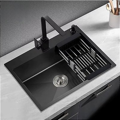 Cuba para Cozinha 60x45cm em Aço Inox 304 Gourmet Black Preto