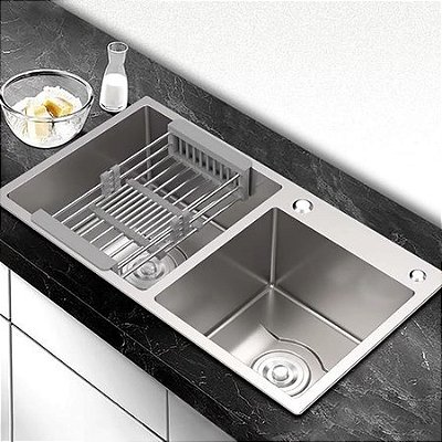 Cuba Dupla para Cozinha 75x41cm em Aço Inox 304 Gourmet Escovada
