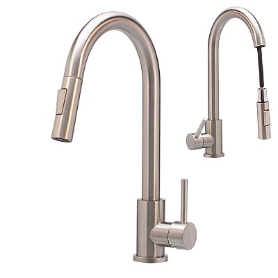 Torneira Escovada Para Cozinha de Bancada Gourmet Monocomando Aço Inox Agua quente fria