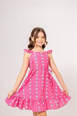 Vestido Rodado Menina Estampado Flores Vibrantes