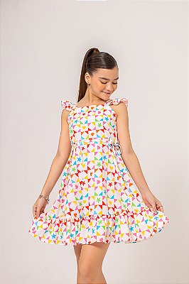 Vestido Infantil Trapézio com Estampa Geométrica Colorida