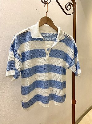 BLUSA POLO LISTRADA EM TRICOT