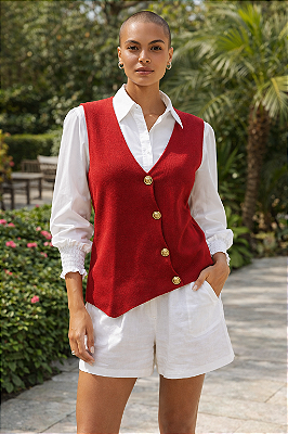 COLETE ASSIMÉTRICO EM TRICOT STRECH