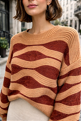 BLUSA ONDAS BICOLOR EM TRICOT