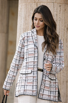 CASACO XADREZ COM BOLSO EM TRICOT