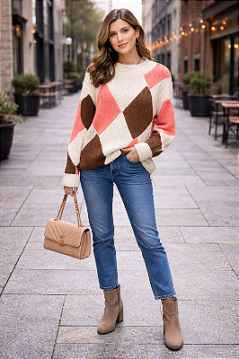 BLUSA LOSANGO COLORS EM TRICOT