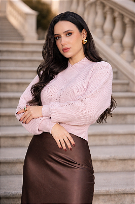 BLUSA CURTA DECOTE TRANSPASSADO EM TRICOT