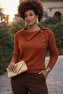 BLUSA BOTÃO E GOLA ENVIESADA EM TRICOT