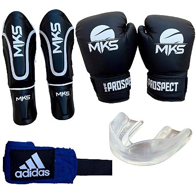 Kit Prospect Muay Thai Kick Boxing Luva + Bandagem + Bucal + Caneleiras