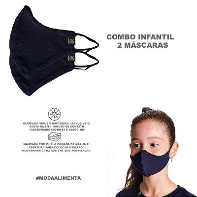 Combo 2 máscaras infantis antiviral 100% algodão 