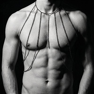 Colar de Corpo Body Chain Dionísio Masculino Aço Prata