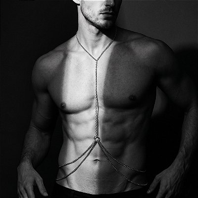 Body Chain Masculino Harness Corrente Prata Rhodes