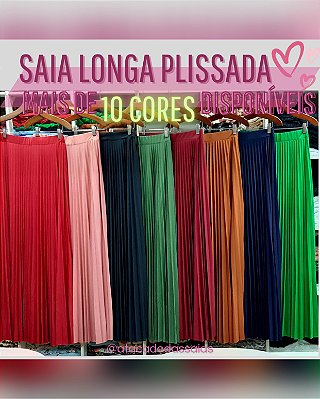 Saia Longa Plissada - em Malha Crepe