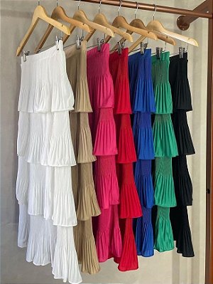 Saia Midi 4 Babados - em Malha Crepe Premium