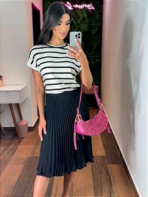 Saia Plissada - em Crepe Jacquard