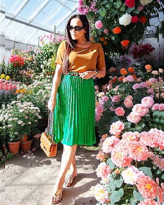 Saia Plissada Pipoca - em Crepe