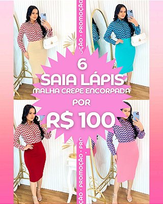 Kit Promocional 🩷 06 Saias Lápis Cores Sortidas