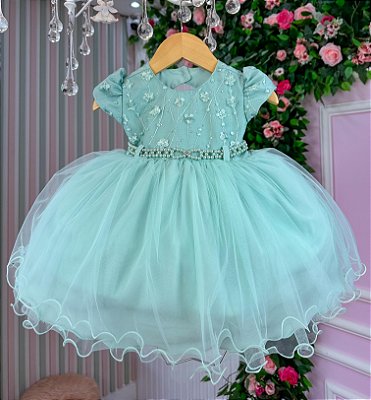 VESTIDO INFANTIL PRINCESA SOFIA LILÁS BUSTO JEANS C/ LAÇO P/ CABELO