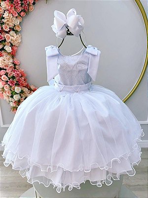 VESTIDO INFANTIL PRINCESA SOFIA LILÁS BUSTO JEANS C/ LAÇO P/ CABELO