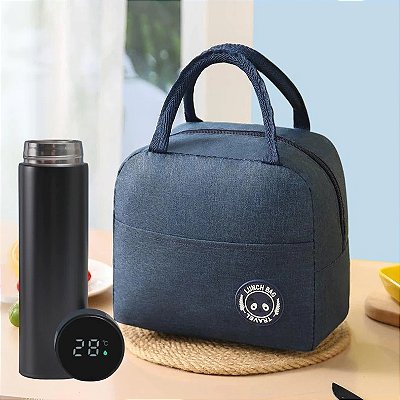Kit Bolsa Mais Garrafa Térmica Com Isolamento Térmico Portátil Lancheira