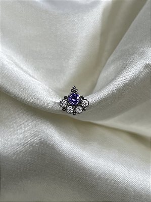 Labret  ornamental c/ 5 pedras  Zircônias - Titânio -Lilás