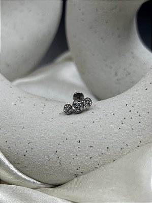 Labret 3 Pedras de Zircônias - Titânio -mickey