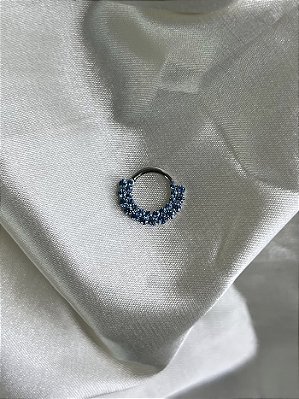 Argola Zircônias Cúbicas duplo Frontal Azul -Titânio