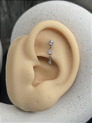 Labret gota zircônia com 2 pingentes