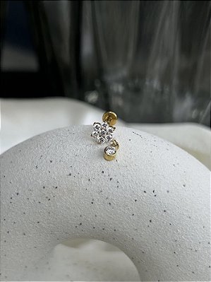 Labret flor com pingente PVD GOLD - Titânio