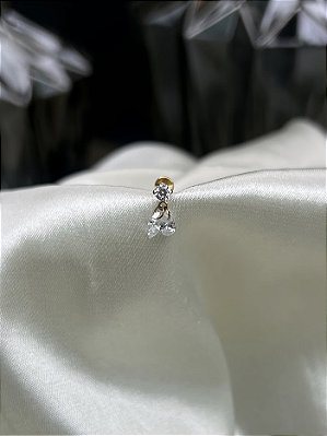 Labret zircônia com 2 pingentes -Titânio PVD GOLD