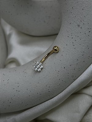 Piercing Umbigo flor c/ zirconia - Titânio PVD GOLD