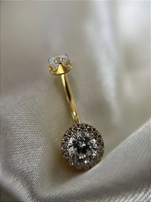 Piercing Umbigo c/ zirconia - Titânio PVD GOLD