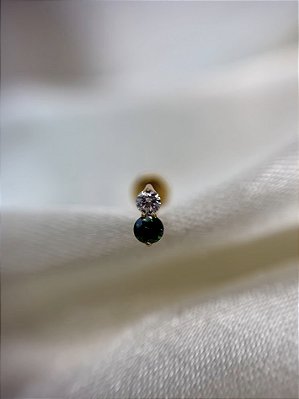 Labret 2 zirconias - branca e verde - PVD GOLD