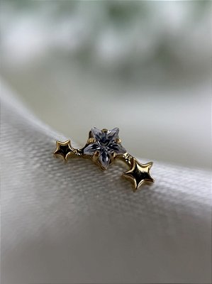 Labret cluster 3 estrelas c/ zircônia - Titânio PVD GOLD