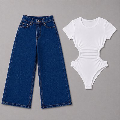 Calça Jeans Wide leg Juvenil Infantil Pantalona Menina Moda