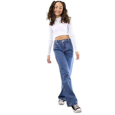 Calça Jeans Wide leg  Juvenil Infantil Pantalona Menina Moda