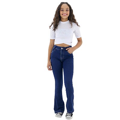 Calça Jeans Flare Com Lycra Meninas Cintura Alta 8 Ao 16