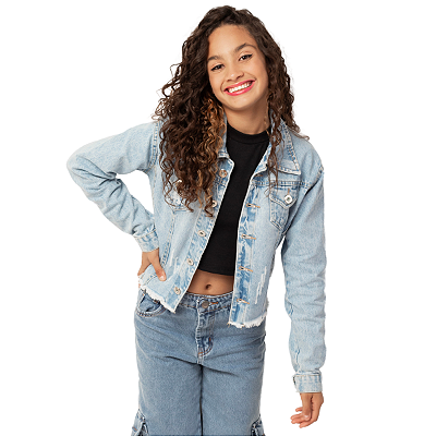 Jaqueta Jeans Curta Infantil Menina Juvenil  Roupa 8 ao 16