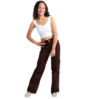 Calça Bolso Cargo Jeans Infantil Juvenil Meninas 8 ao 16