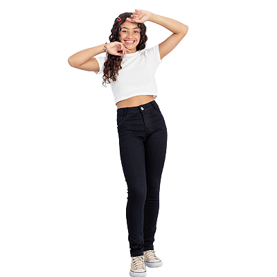 Calça Preta Jeans Justinha Feminina Menina Infantil Juvenil