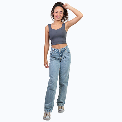 Calça Jeans Infantil Wide Leg Larguinha Juvenil Menina 8a16
