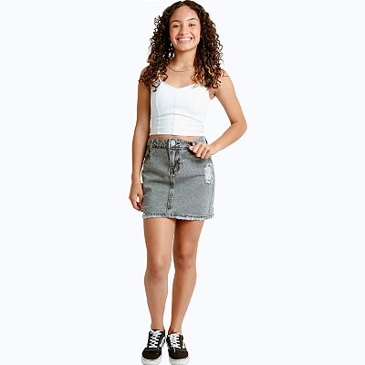 Saia Cargo Jeans Infantil Menina Juvenil Feminino Preto Blac