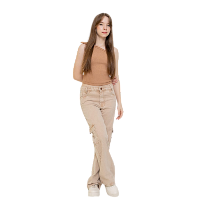 Calça Cargo Jeans Infantil Juvenil Meninas Ajuste Interno